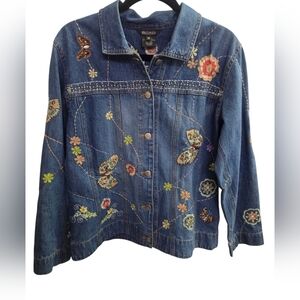 Multiples Beautiful Embroidered Denim Jacket Size Medium